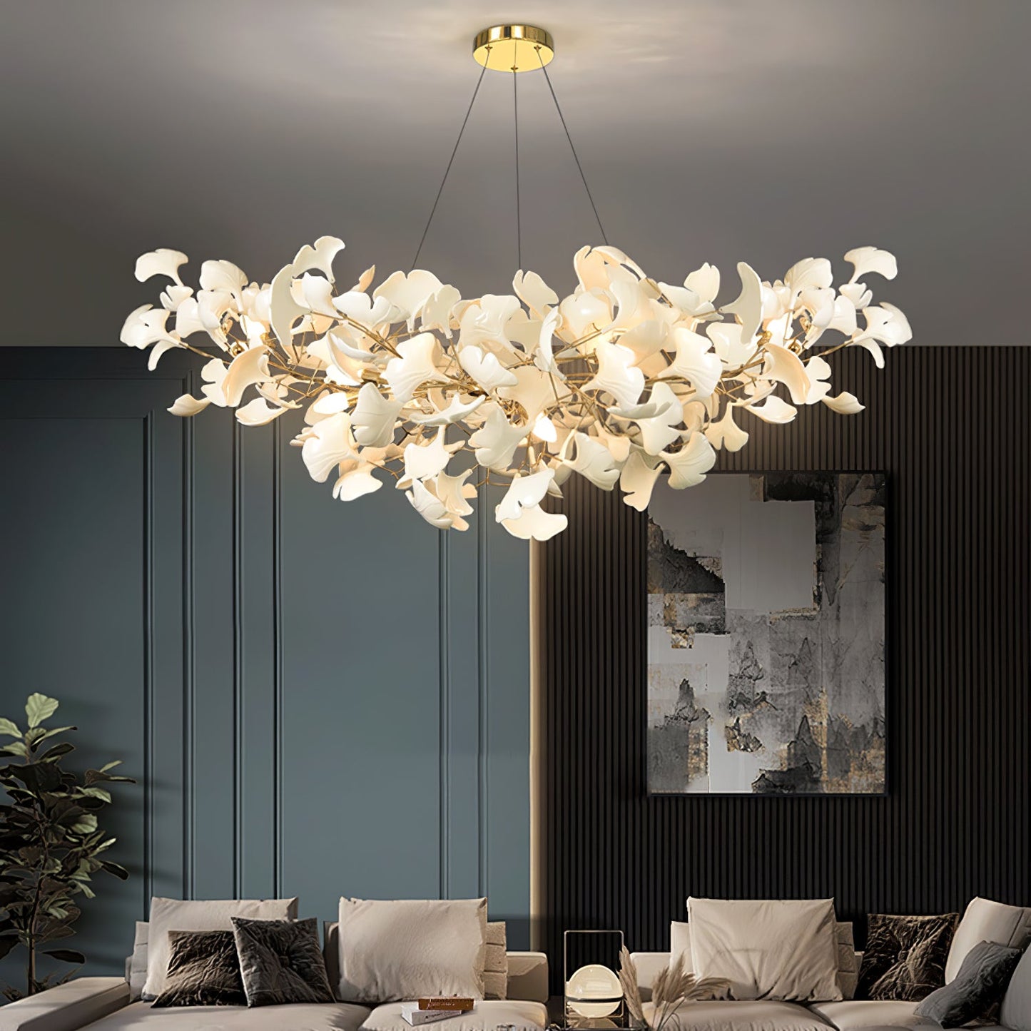 Elegant Ginkgo Chandelier with Handcrafted Ceramic Petals – Customizable Sizes and Colors for Luxurious Lighting 3