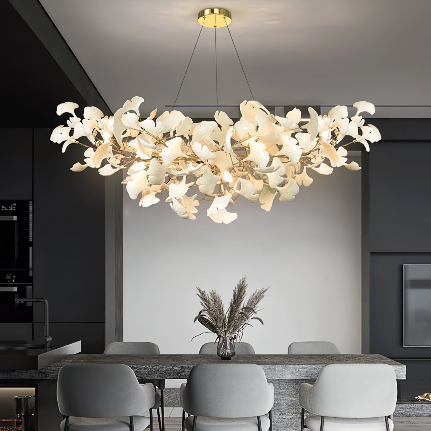 Elegant Ginkgo Chandelier with Handcrafted Ceramic Petals – Customizable Sizes and Colors for Luxurious Lighting 4