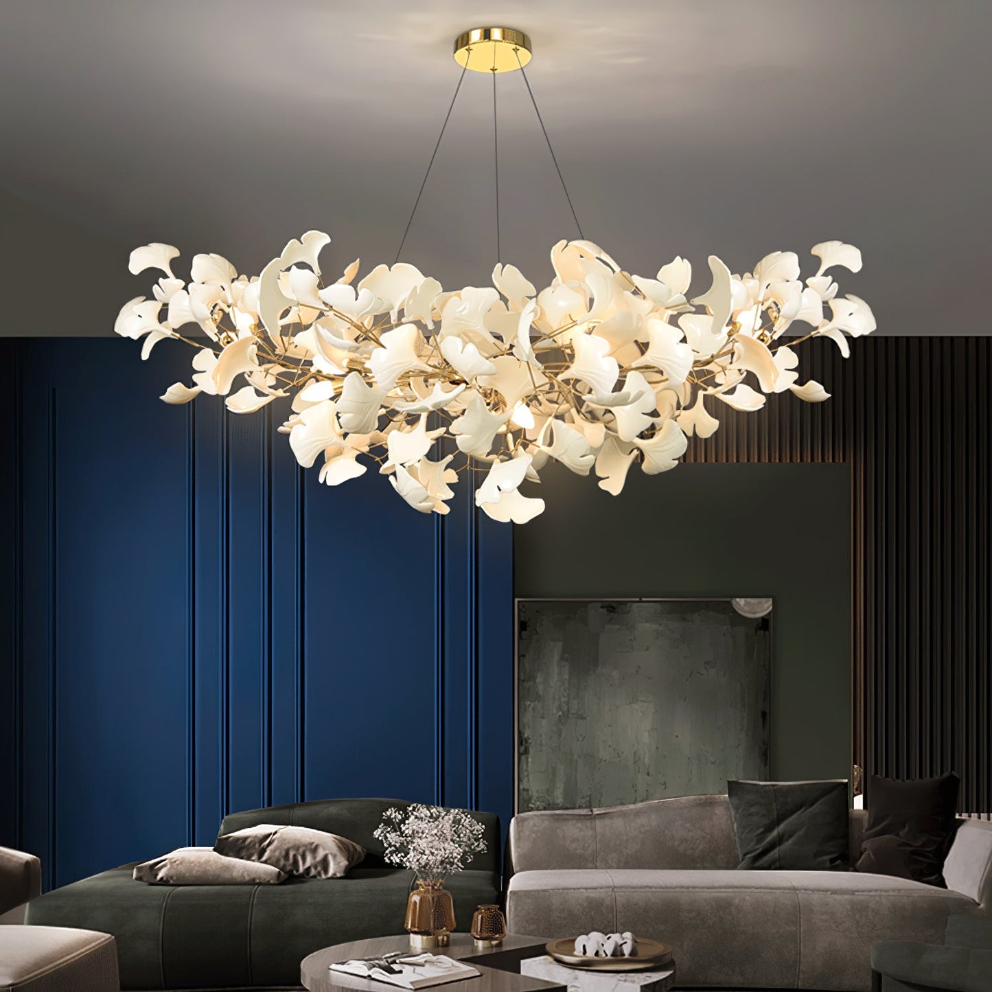 Elegant Ginkgo Chandelier with Handcrafted Ceramic Petals – Customizable Sizes and Colors for Luxurious Lighting 5