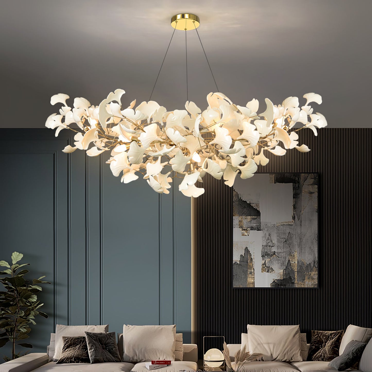 Elegant Ginkgo Chandelier with Handcrafted Ceramic Petals – Customizable Sizes and Colors for Luxurious Lighting 8