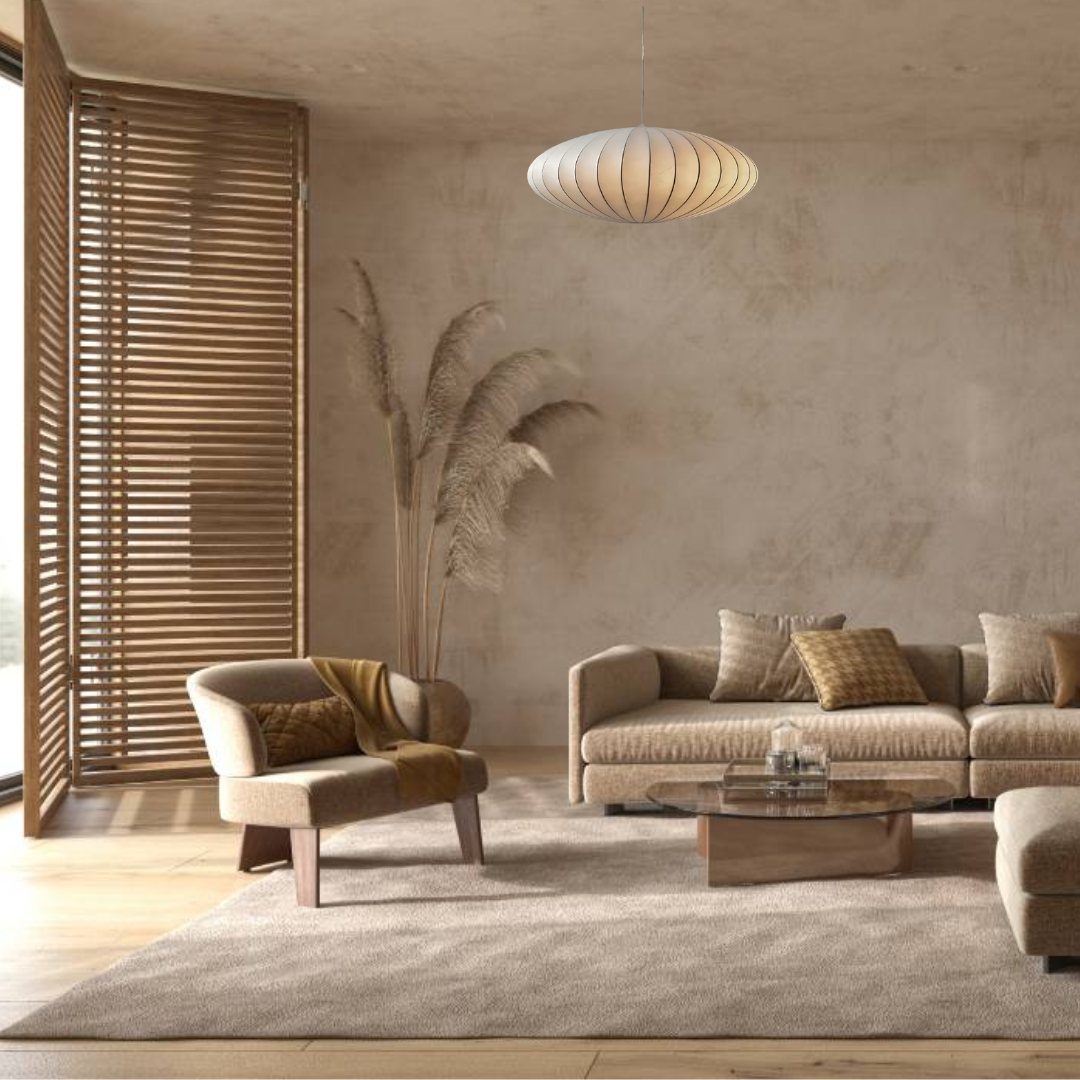 Japandi Silk Pendant Light – 30cm Soft White Hanging Lamp for Serene Modern Interiors 3