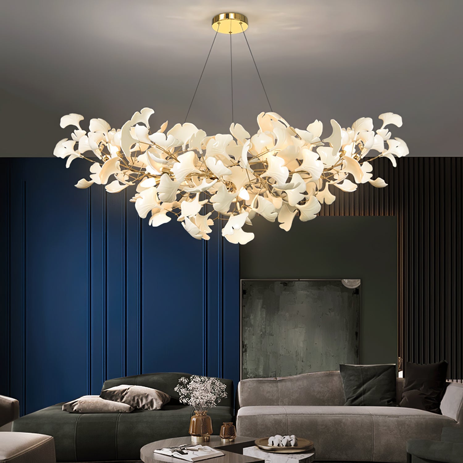 Elegant Ginkgo Chandelier with Handcrafted Ceramic Petals – Customizable Sizes and Colors for Luxurious Lighting 5