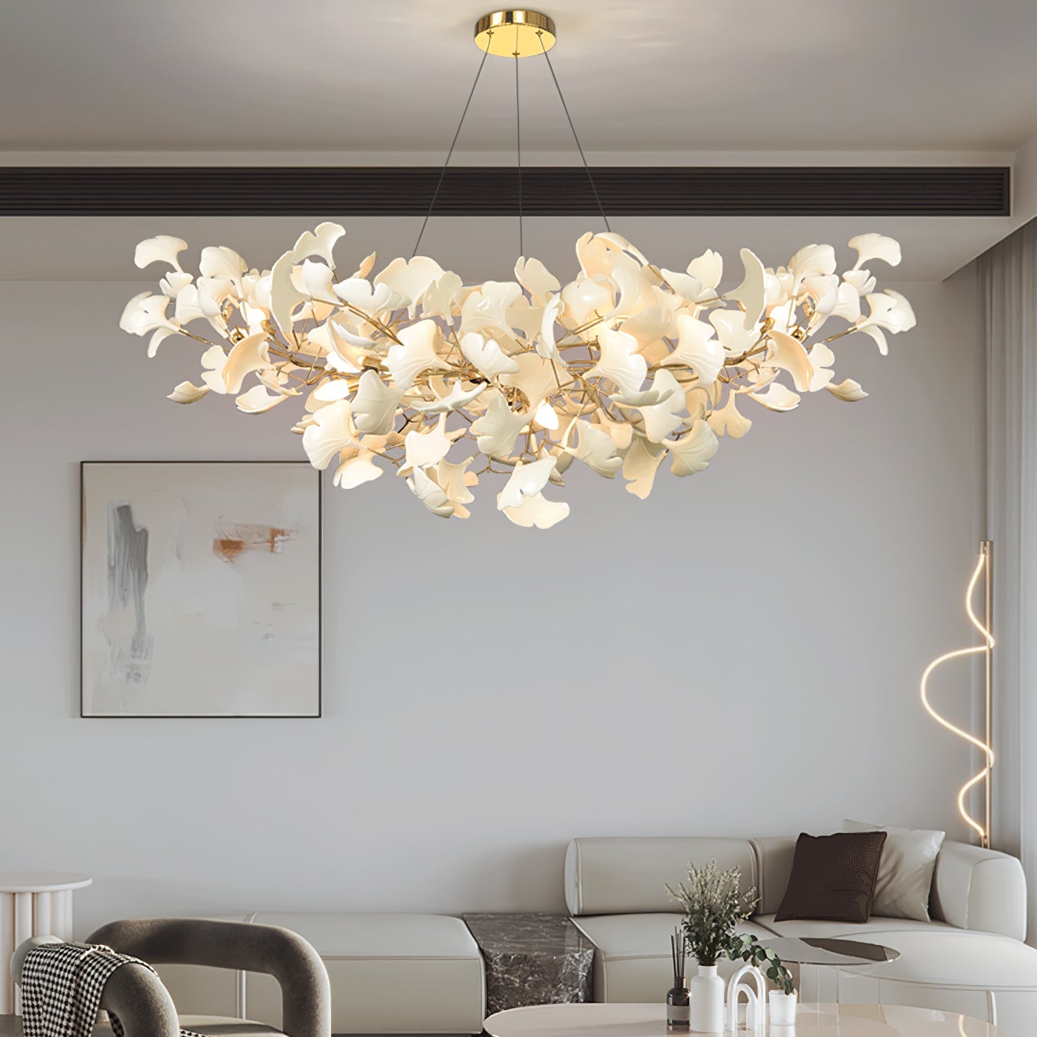 Elegant Ginkgo Chandelier with Handcrafted Ceramic Petals – Customizable Sizes and Colors for Luxurious Lighting 7